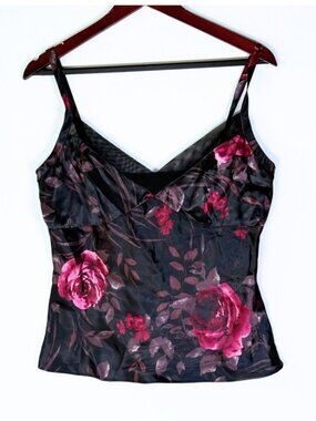 90s Whimsigoth Dark Floral Satin Camisole Medium Y2K Romantic Goth Fairy Grunge